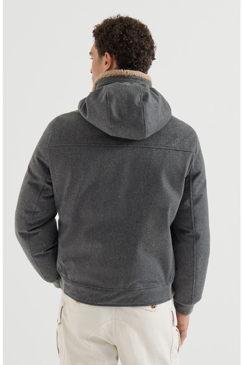 Bonded wool flannel down jacket with detachable hood, Alternate, color, Dark Grey