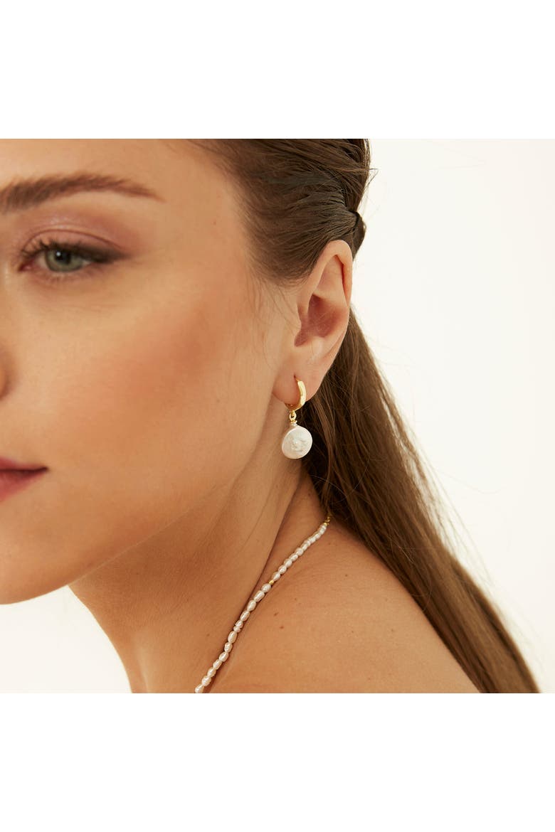 Treated Freshwater Cultured Baroque Pearl Hoop Earrings, Alternate, color, Gold