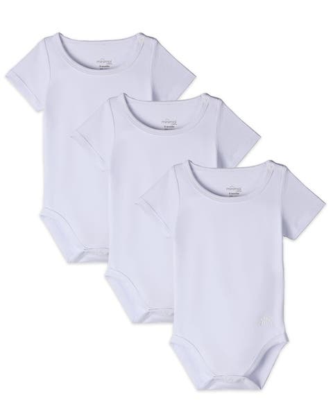 Cotton Rich Solid White Short Sleeve Bodysuits (Baby)