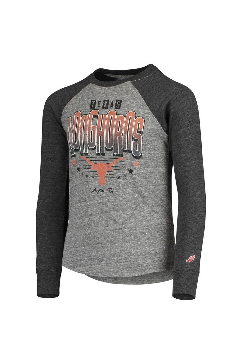 Youth League Collegiate Wear Heathered Gray Texas Longhorns Baseball Tri-Blend Raglan Long Sleeve T-Shirt, Alternate, color, Heather Gray