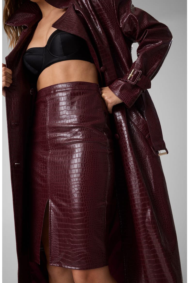 Croc Embossed Faux Leather Pencil Skirt, Alternate, color, RUCHE RED