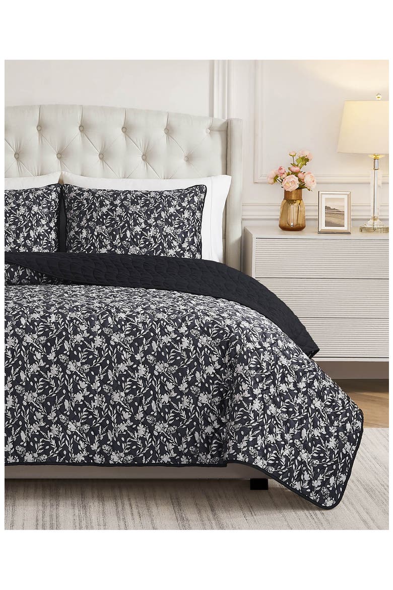 Vanna Velvet Quilt Set, Alternate, color, BLACK