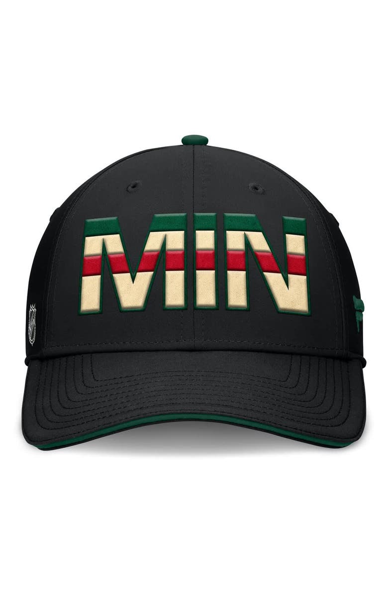FANATICS Men's Fanatics Black/Green Minnesota Wild Authentic Pro Rink Team Code Flex Hat, Alternate, color, Black