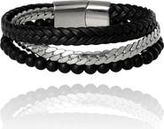Lucky Brand Men's 3-Row Chain & Bead Bracelet, Black, Magnetic Clasp - 8.5''