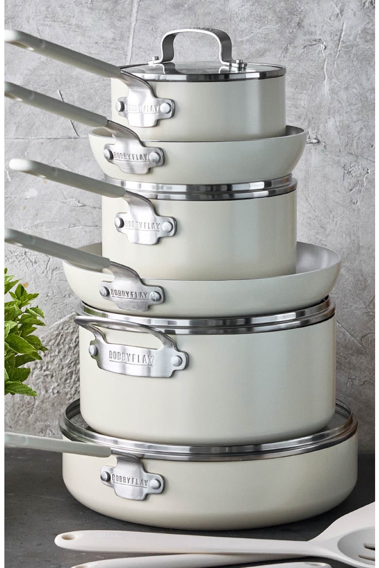 x Bobby Flay Professional Ceramic Nonstick 13-Piece Cookware Set, Alternate, color, CREAM
