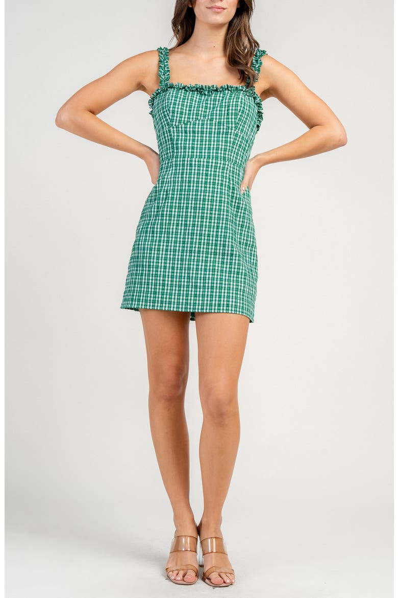 Gingham Ruffle Minidress, Main, color, KELLY GREEN