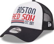 New Era Men's New Era White/Navy Boston Red Sox Stacked A-Frame Trucker 9FORTY Adjustable Hat