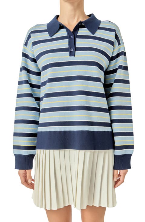 Pleated Hem Polo Knit Minidress