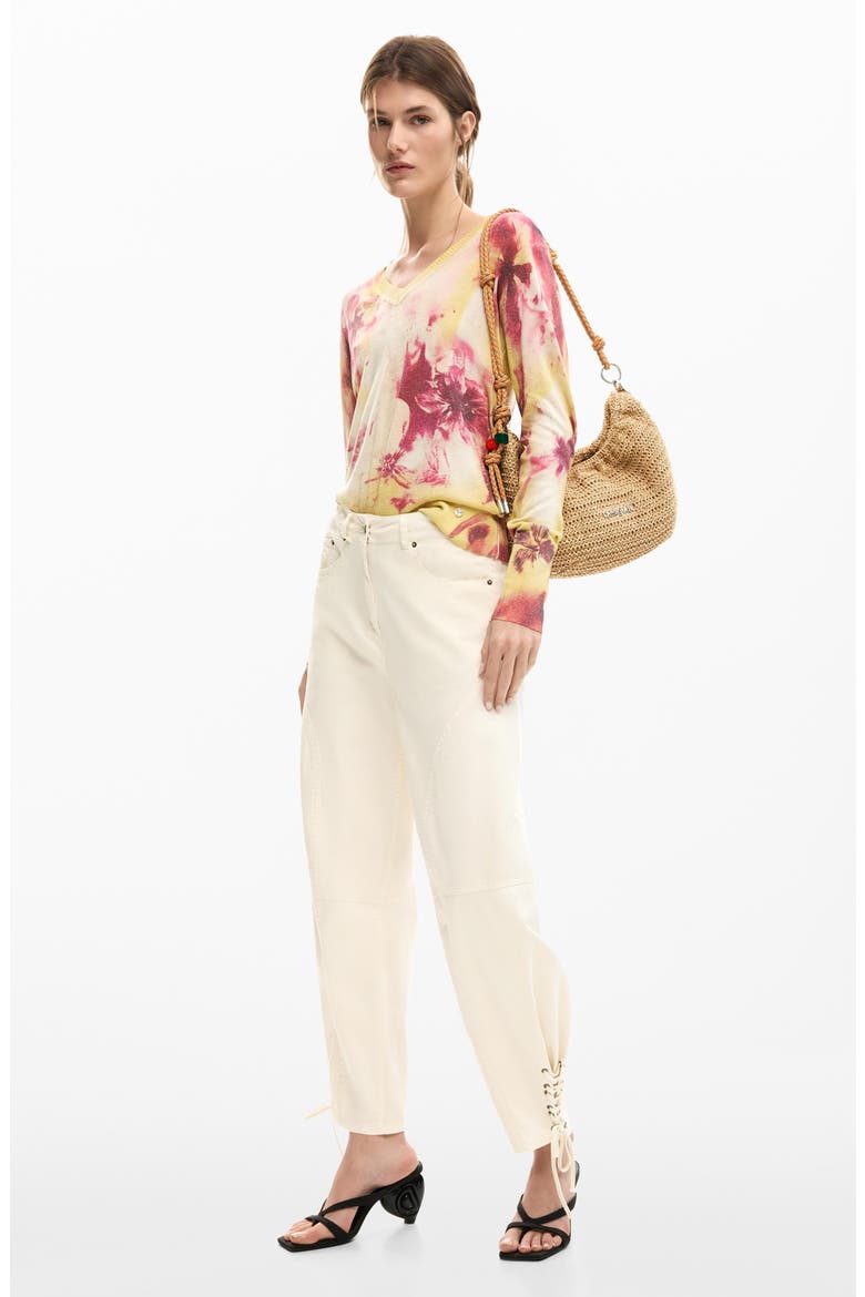Lace Up Hem Denim Pants, Alternate, color, LIGHT BEIGE