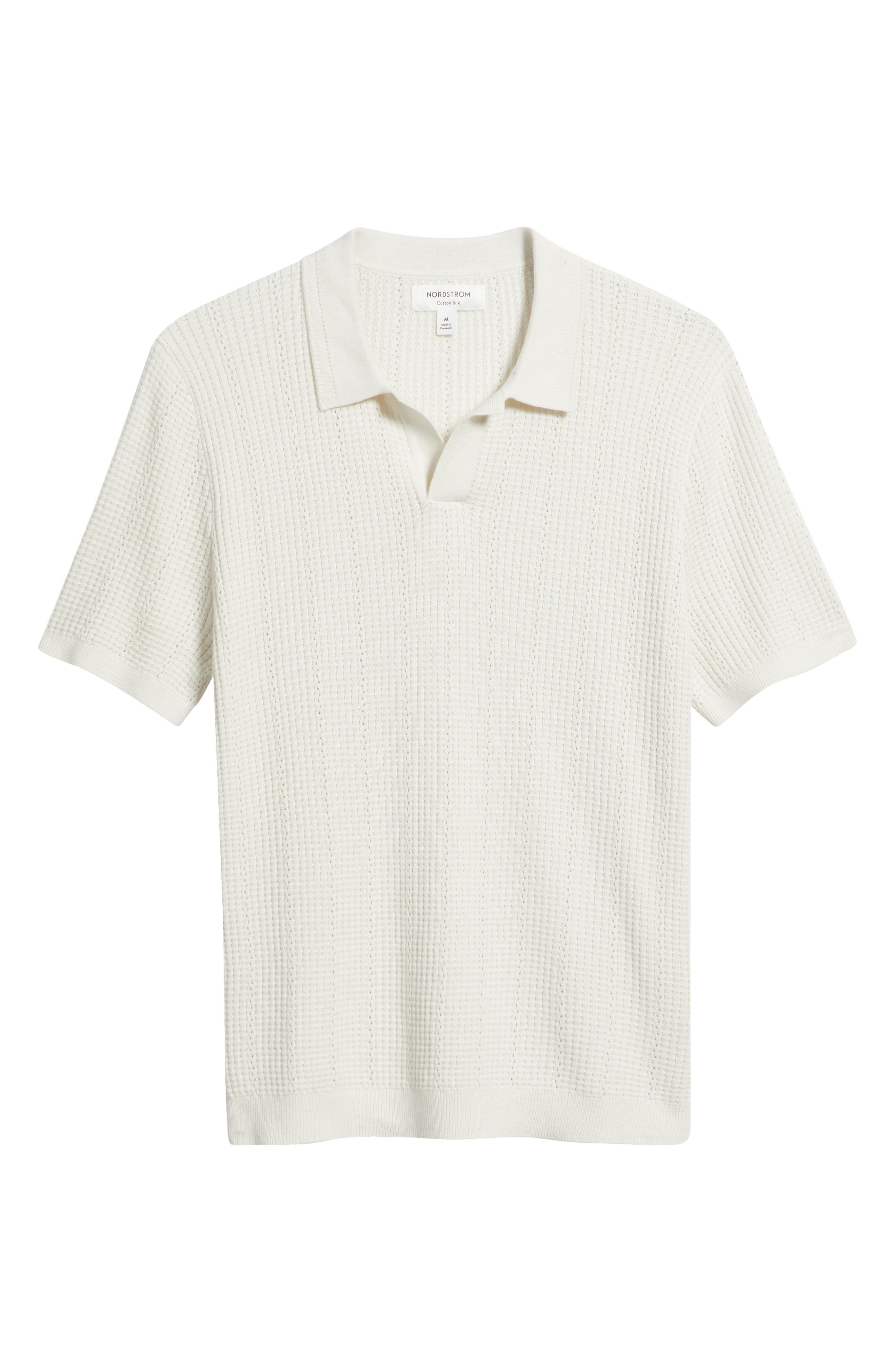 Nordstrom Textured Johnny Collar Cotton & Silk Polo Sweater (Men
