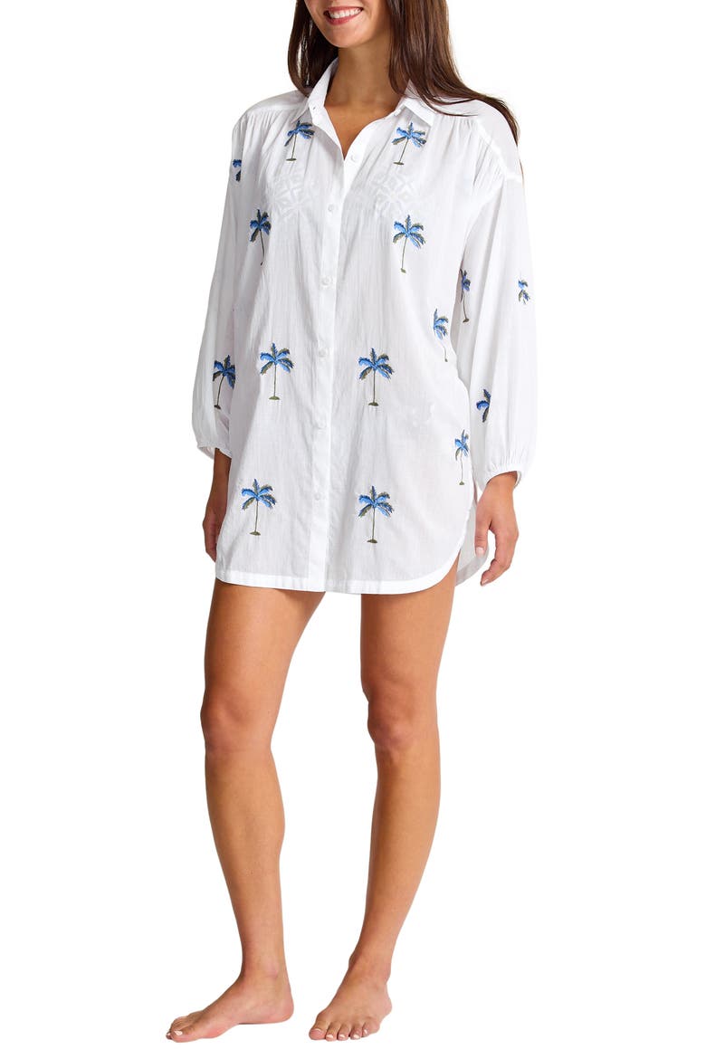 Catalina Coast Palm Cover-Up Shirt, Alternate, color, WHITE