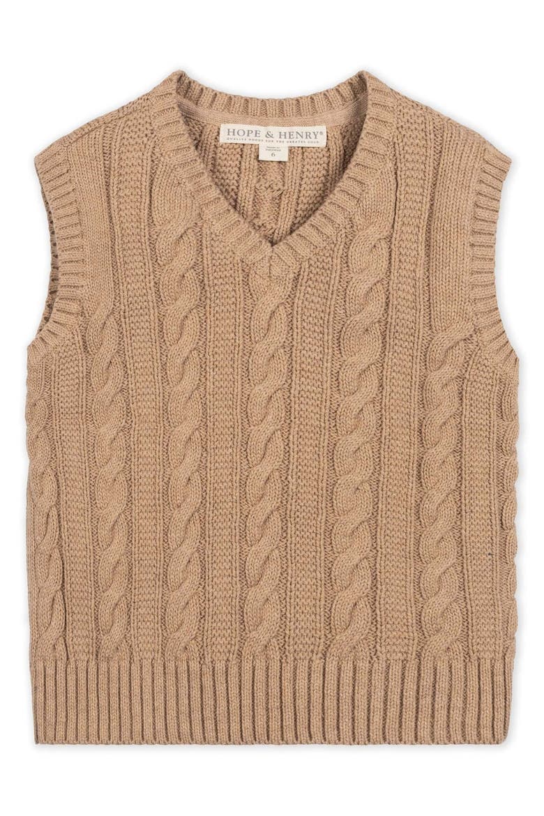 Baby Organic Cable Knit Sweater Vest, Main, color, Camel Heather Cable