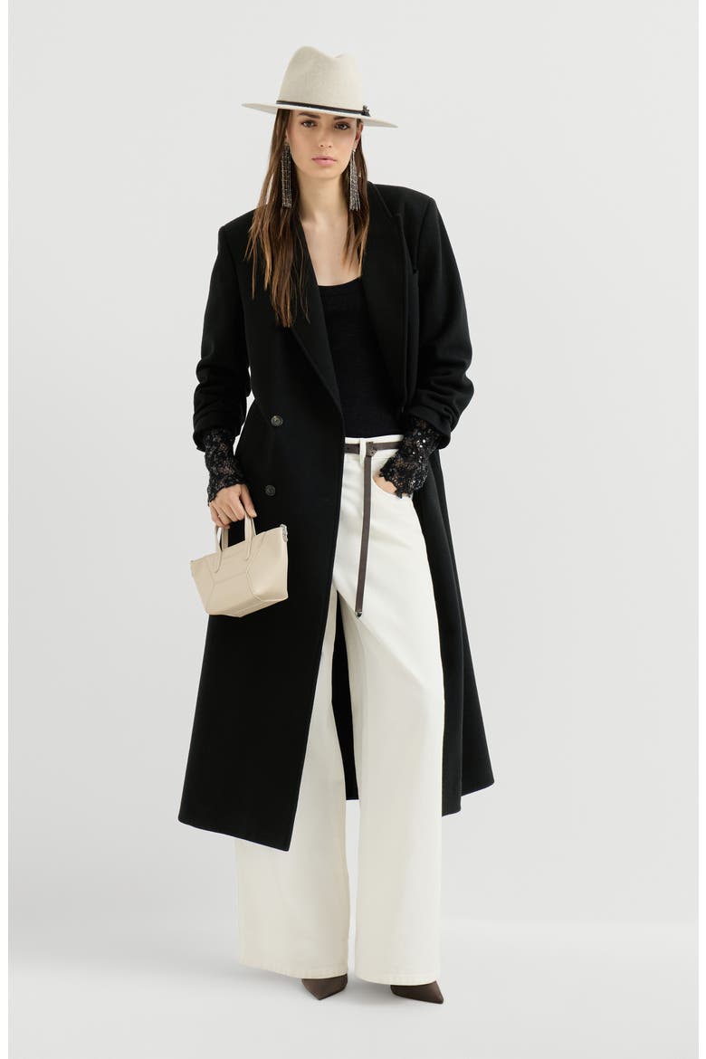 Ribbed wool jersey sweater with dazzling lace embroidery cuffs, Alternate, color, Anthracite
