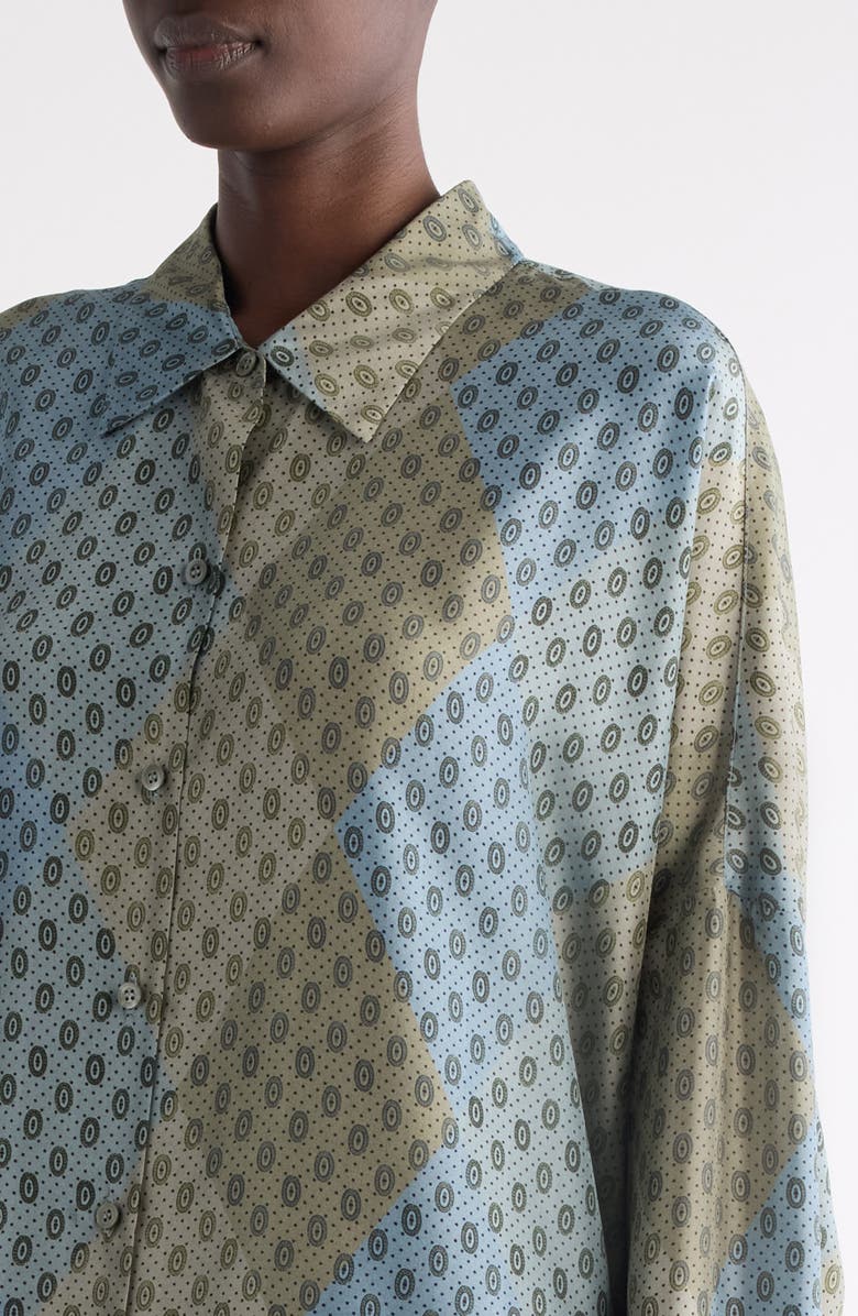 Dries Van Noten Dindia Print Long Sleeve Belted Silk Satin Shirtdress, Alternate, color, Stone