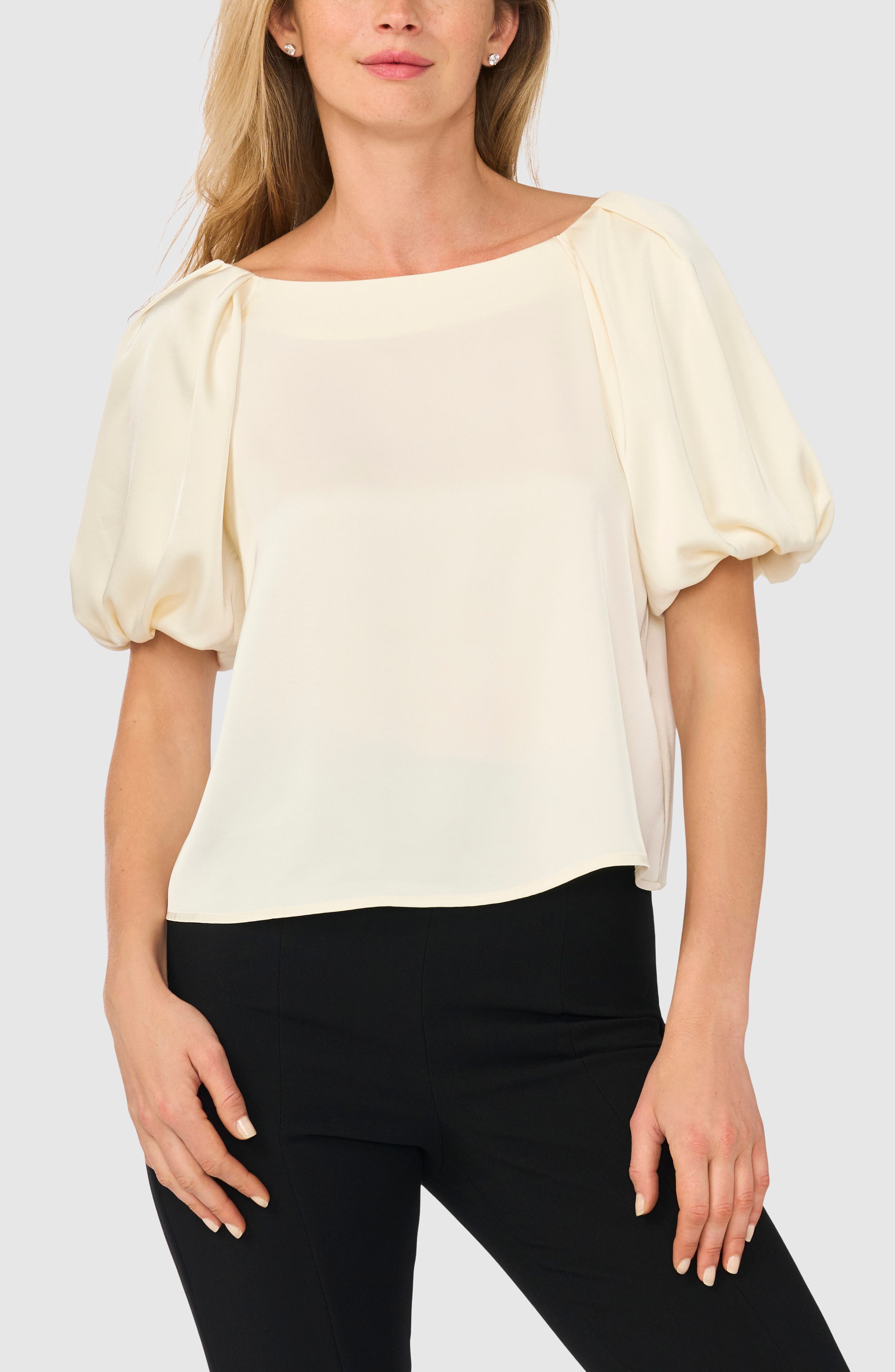 Gathered Bubble Sleeve Satin Blouse