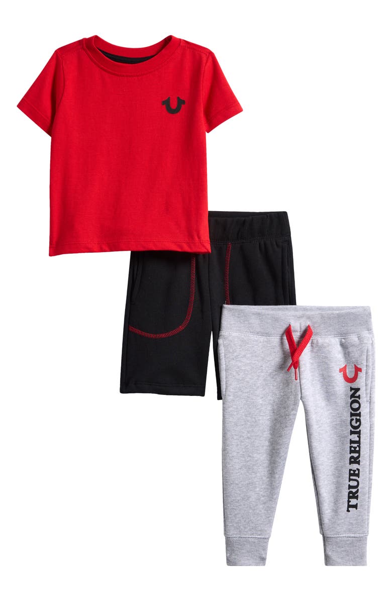 True Religion Graphic T-Shirt, Shorts & Joggers Set, Main, color, Red