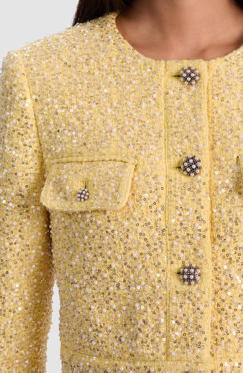Alice And Olivia Lorie Embellished Tweed Jacket In Yellow