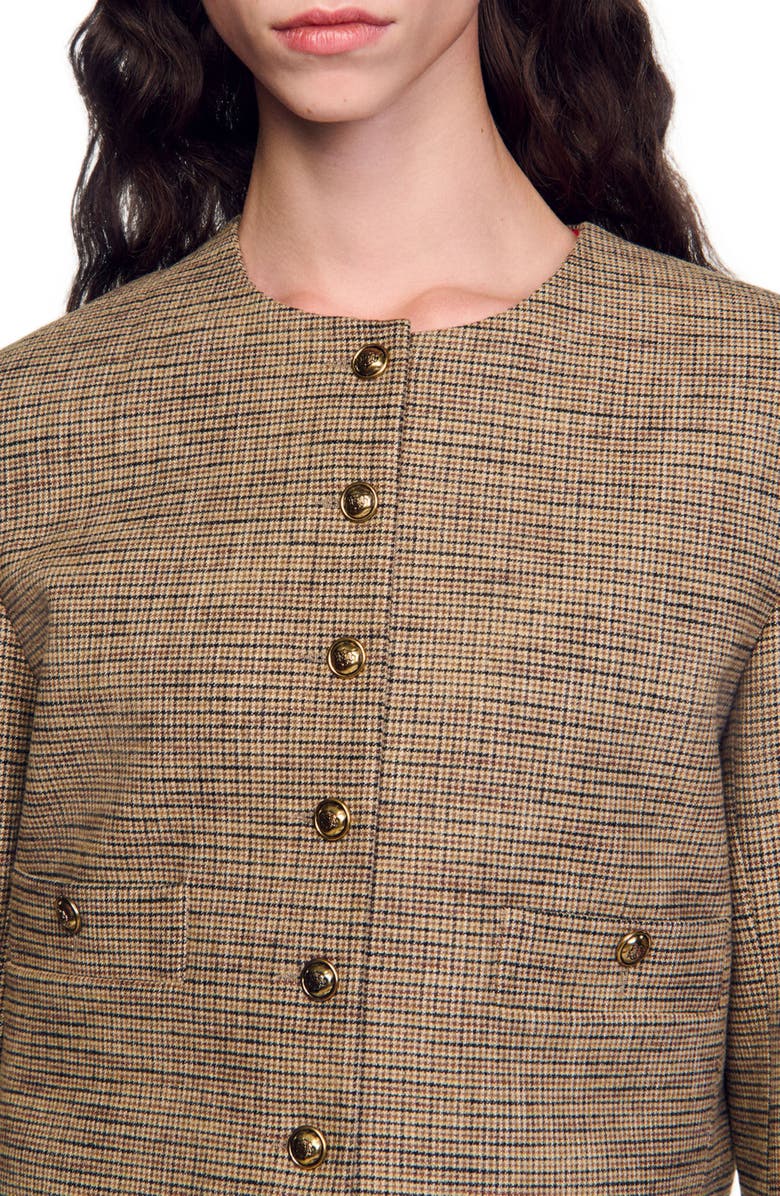 SANDRO Short micro houndstooth jacket, Alternate, color, 
