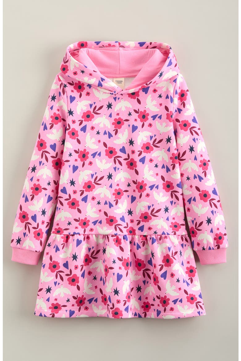 Kids' Long Sleeve Hooded Fleece Sweatshirt Dress, Main, color, PINK BEGONIA DAZZLE DOVES