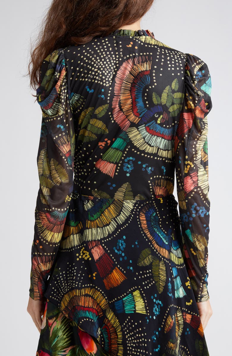 FARM Rio Colorful Birds Long Sleeve Mesh Shirt, Alternate, color, 