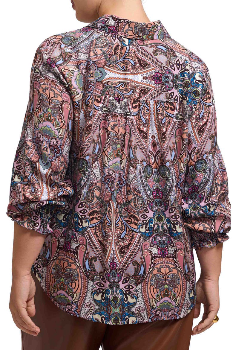 Olivia Paisley Smocked Cuff Button-Up Shirt, Alternate, color, BEIGE