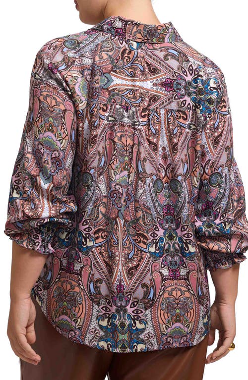 Foxcroft Olivia Paisley Smocked Cuff Button-up Shirt In Gold