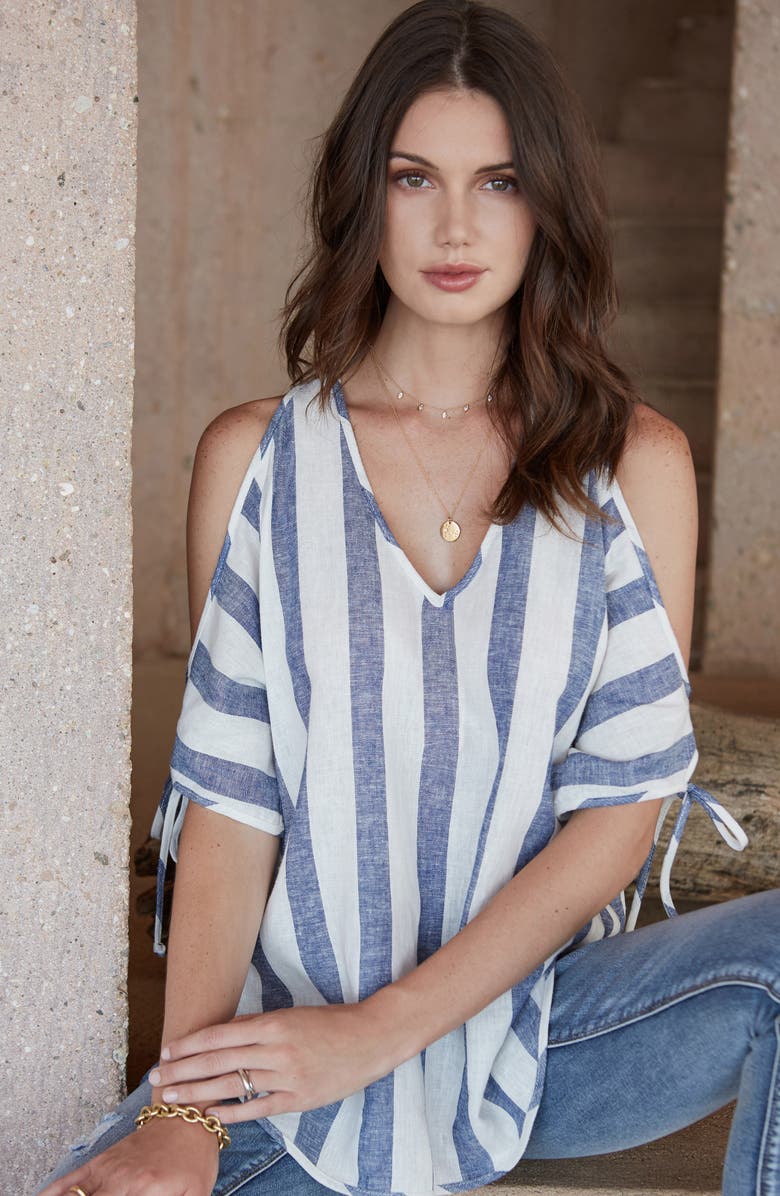 Karen Kane Cold Shoulder Tie Sleeve Top, Alternate, color, Stripe