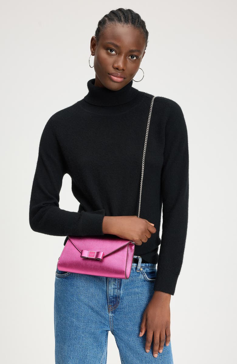 Kate Spade New York morgan bow metallic pebble leather crossbody bag, Alternate, color,