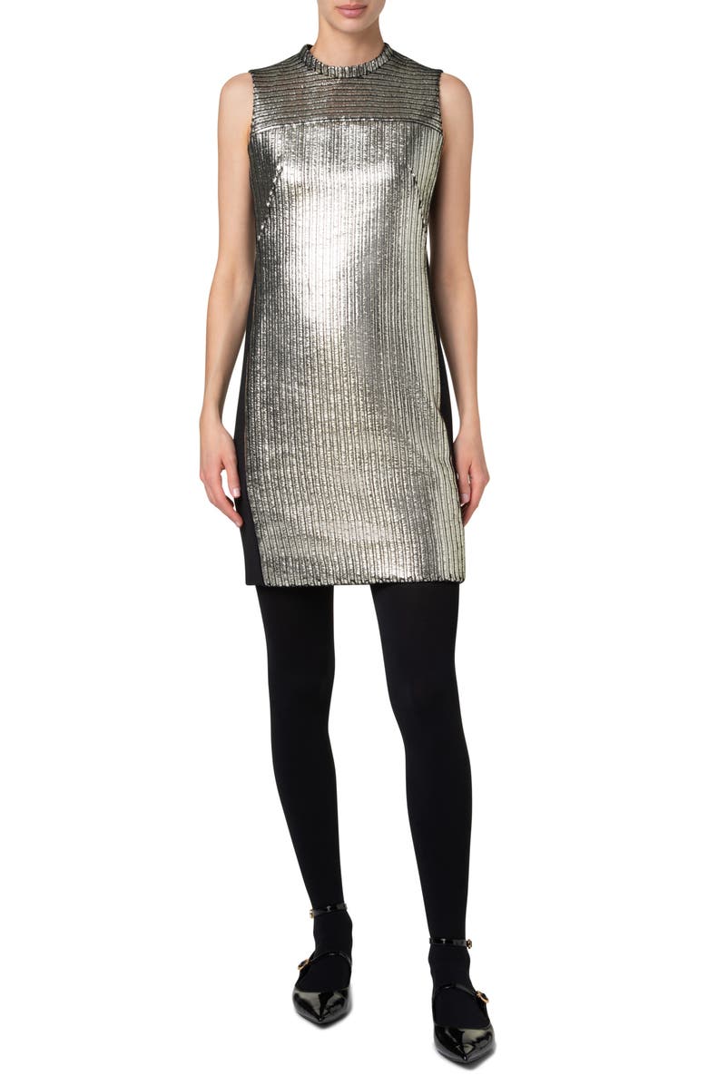 Akris punto Metallic Laminated Corduroy Dress, Main, color, Gold-Black
