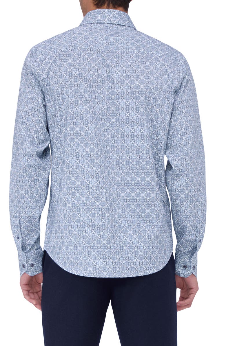 Bugatchi James OoohCotton<sup>®</sup> Geo Print Button-Up Shirt, Alternate, color, Dusty Blue