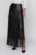 L'AGENCE Karoline Faux Leather Maxi Fringe Skirt