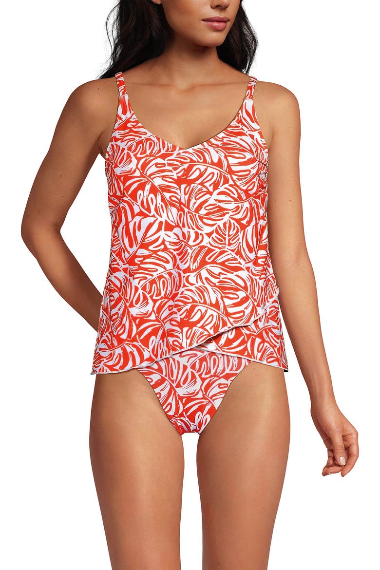 Tulip Hem Tankini Top, Main, color, Orange Mini Tropic Leaves