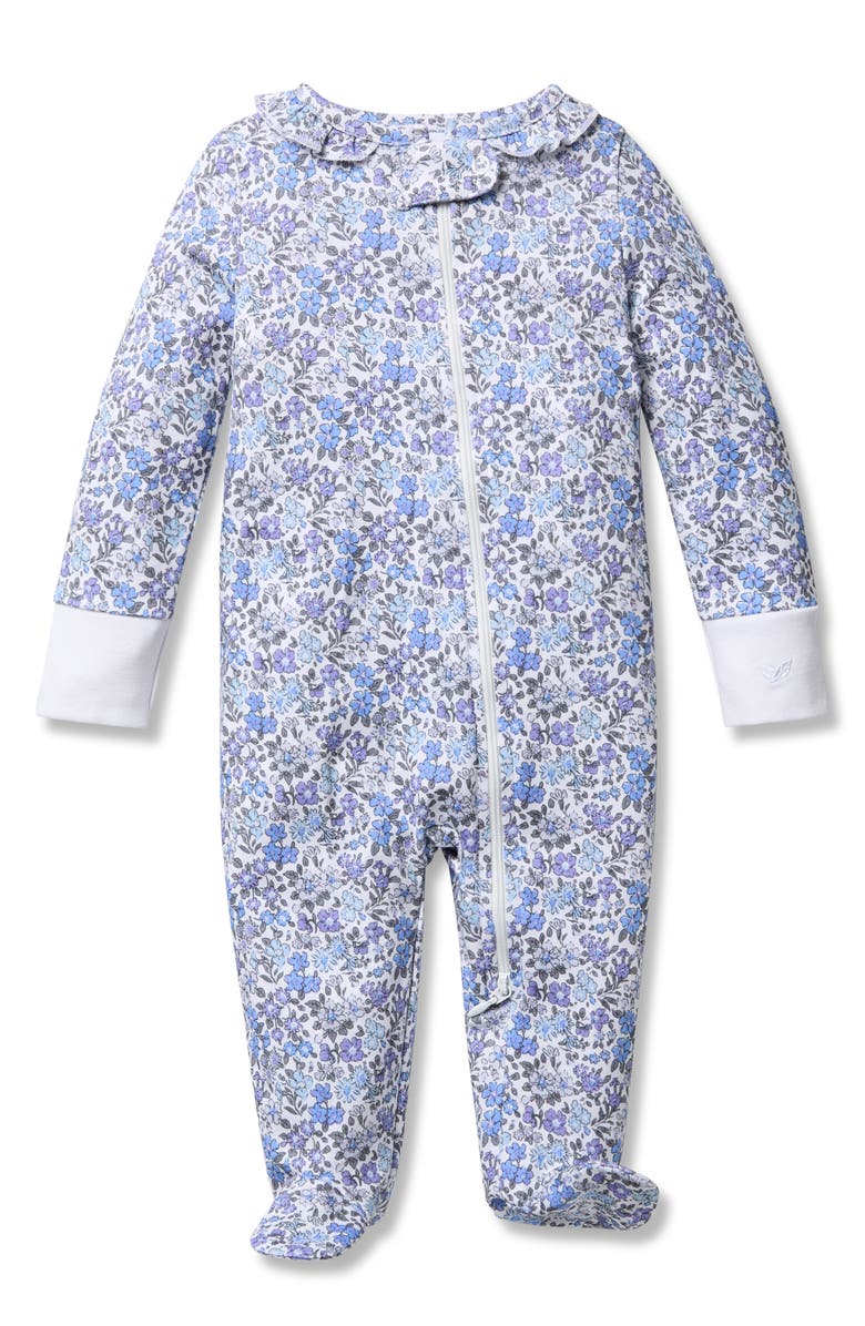 Petite Plume Floral Pima Cotton Zip Footie, Main, color, 