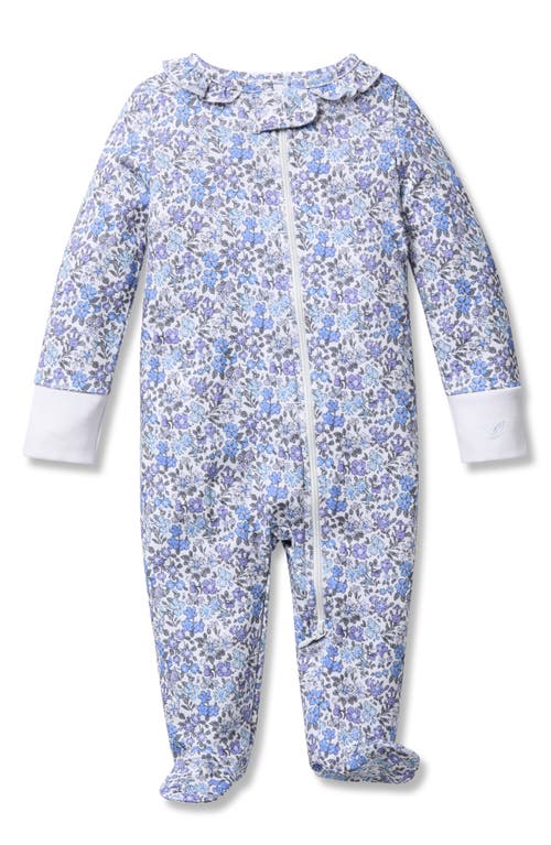 Petite Plume Floral Pima Cotton Zip Footie In Blue