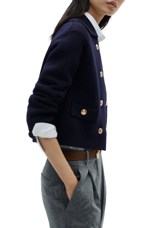 Mango Double Breasted Wool Blend Blazer In Dark Navy