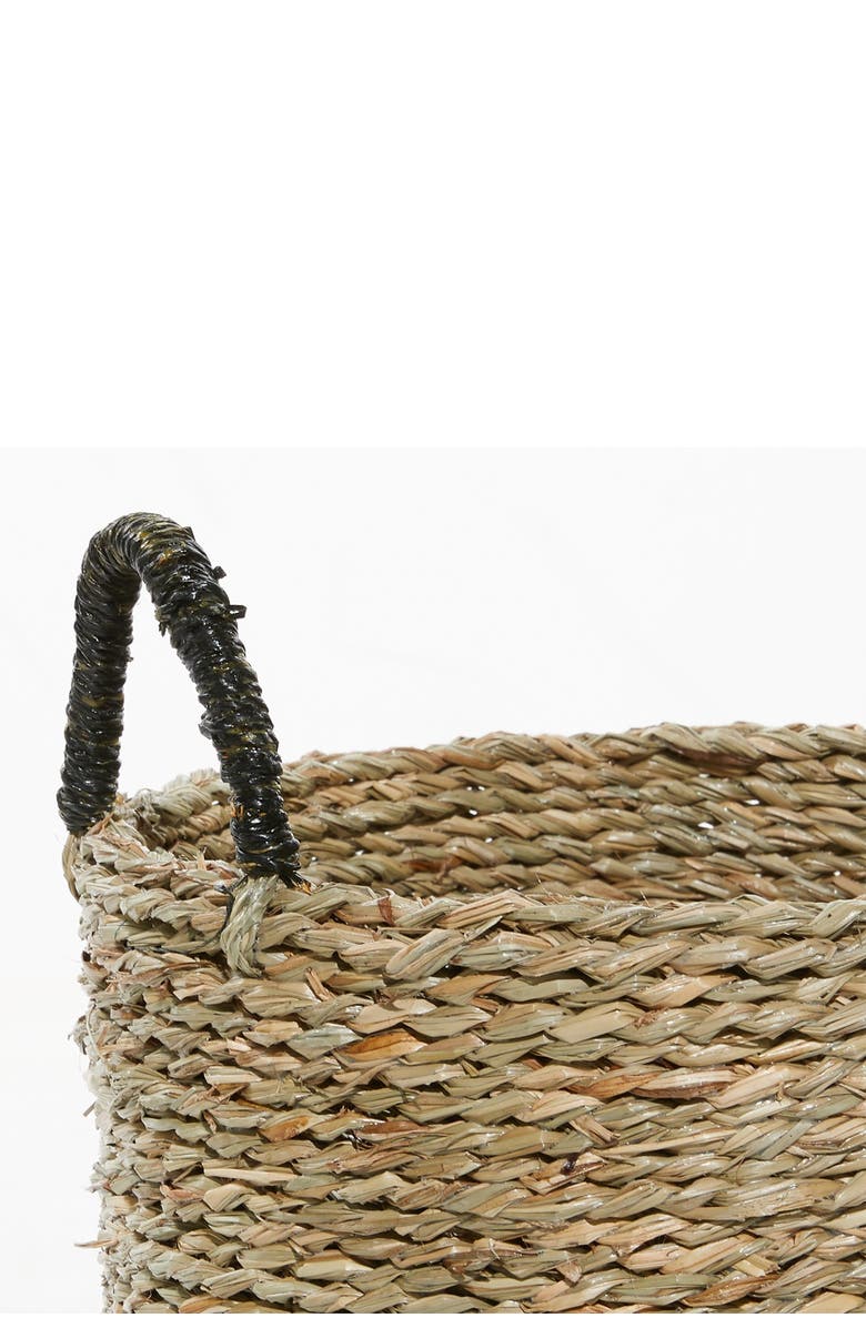 GINGER BIRCH STUDIO Black And Natural Woven Striped Round Seagrass Baskets With Handles - Set Of 3: 15" - 17" - 18", Alternate, color, 