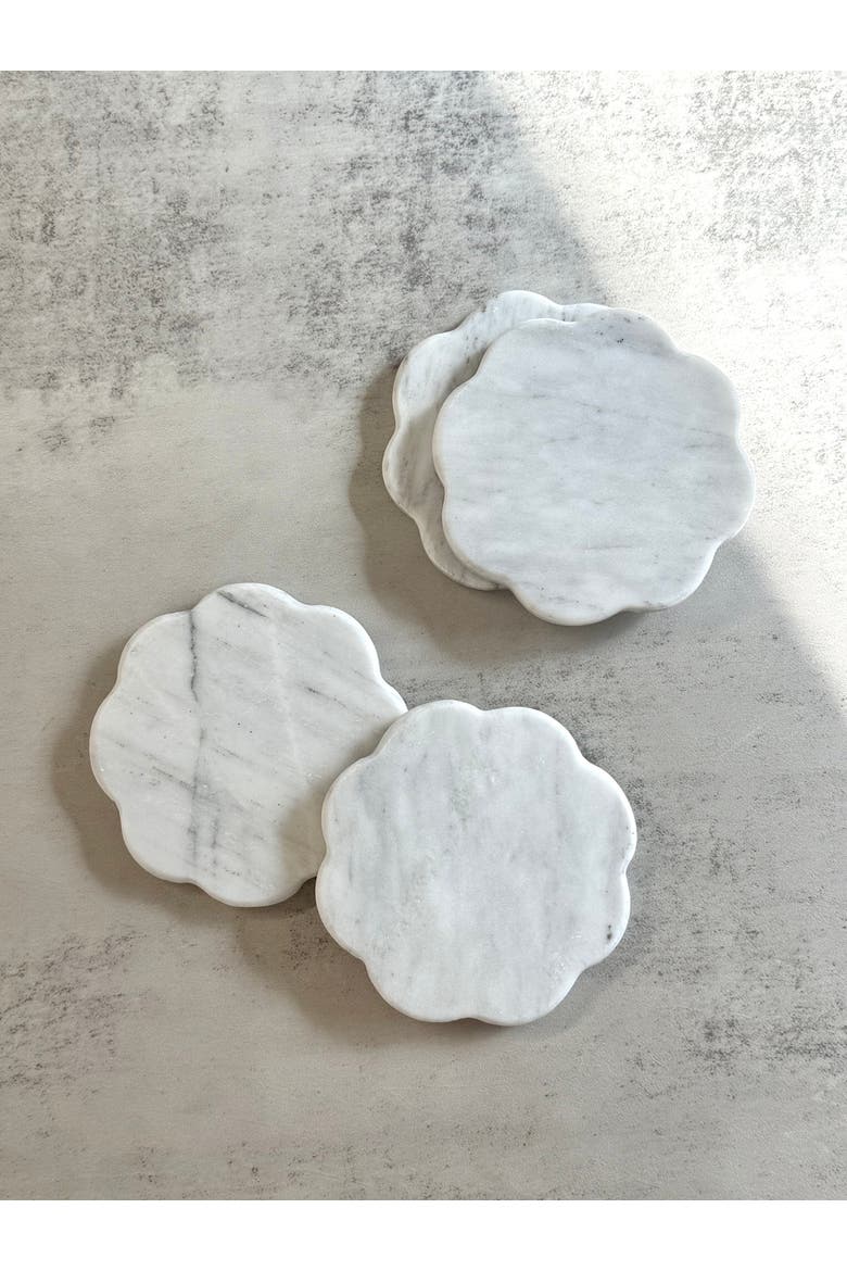Scalloped Marble Coaster, Set of 4, Alternate, color, White