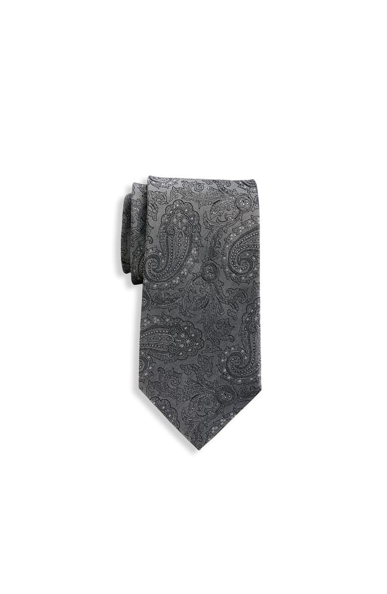 Oak Hill Premium by DXL Big & Tall Tonal Paisley Silk Tie, Main, color, Grey
