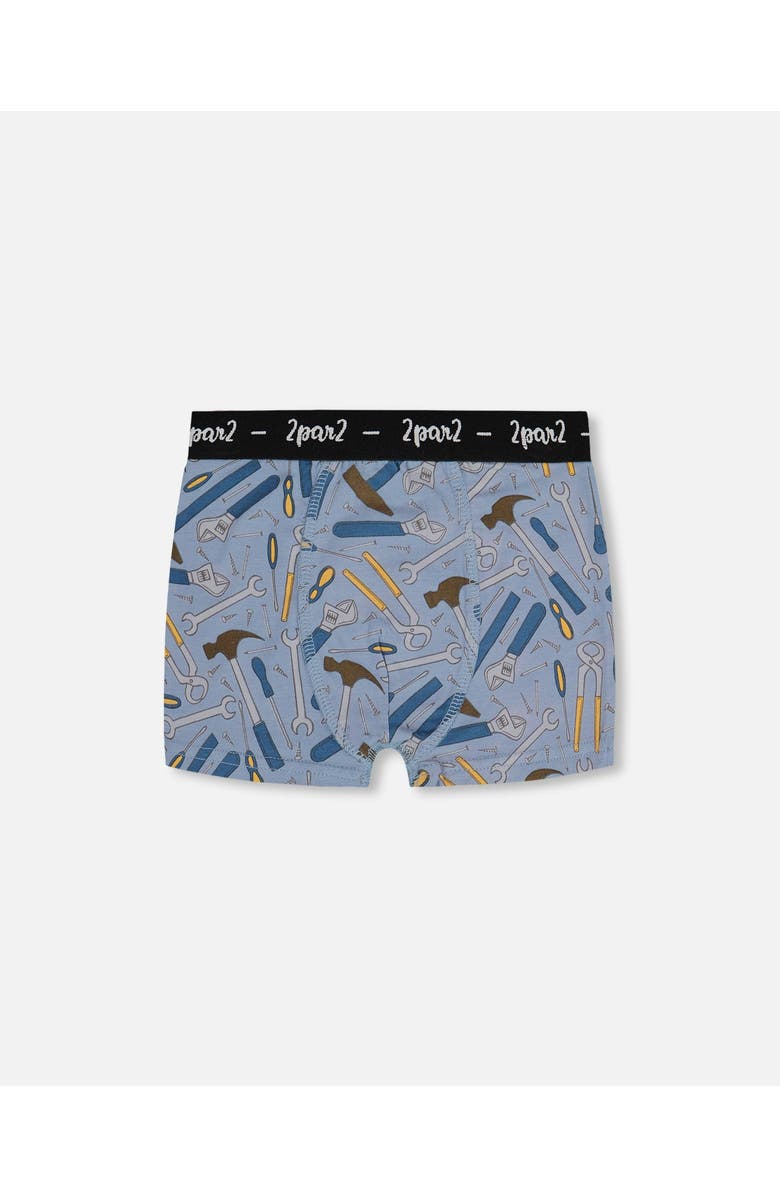 Deux par Deux Boy's Printed Organic Cotton Boxer Shorts Tools On Bluish Gray Background, Main, color, Tools On Bluish Gray