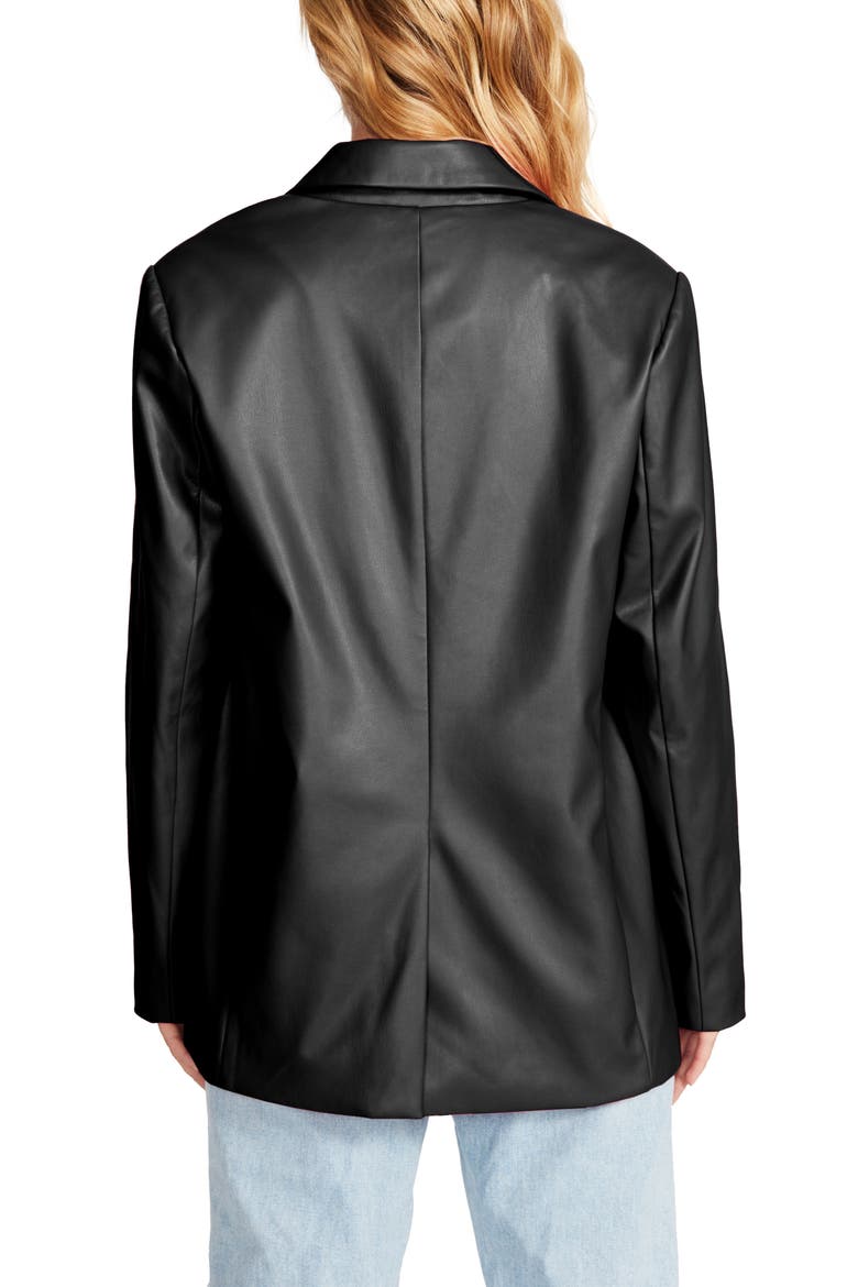 Faux Leather Boyfriend Blazer, Alternate, color, BLACK