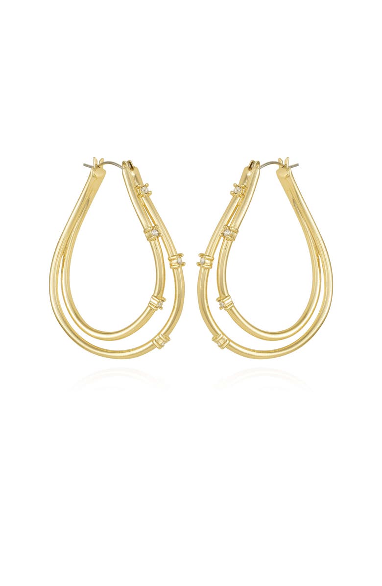 Vince Camuto Teardrop Hoop Earrings with Stone Accents, Main, color, 14K Gold Plated