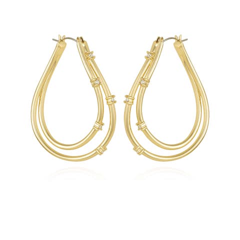 Teardrop Hoop Earrings with Stone Accents