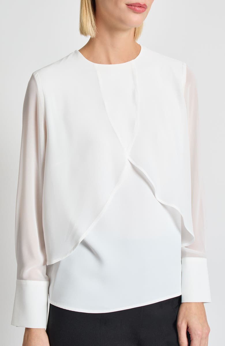 Misook Heritage Fit Chiffon Overlay Shirt, Alternate, color, White