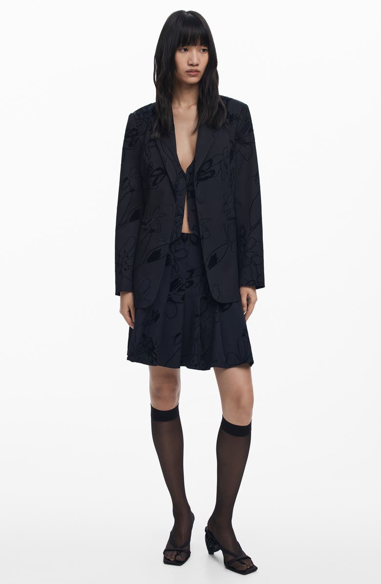 Desigual Tonal Floral Blazer, Alternate, color, Black