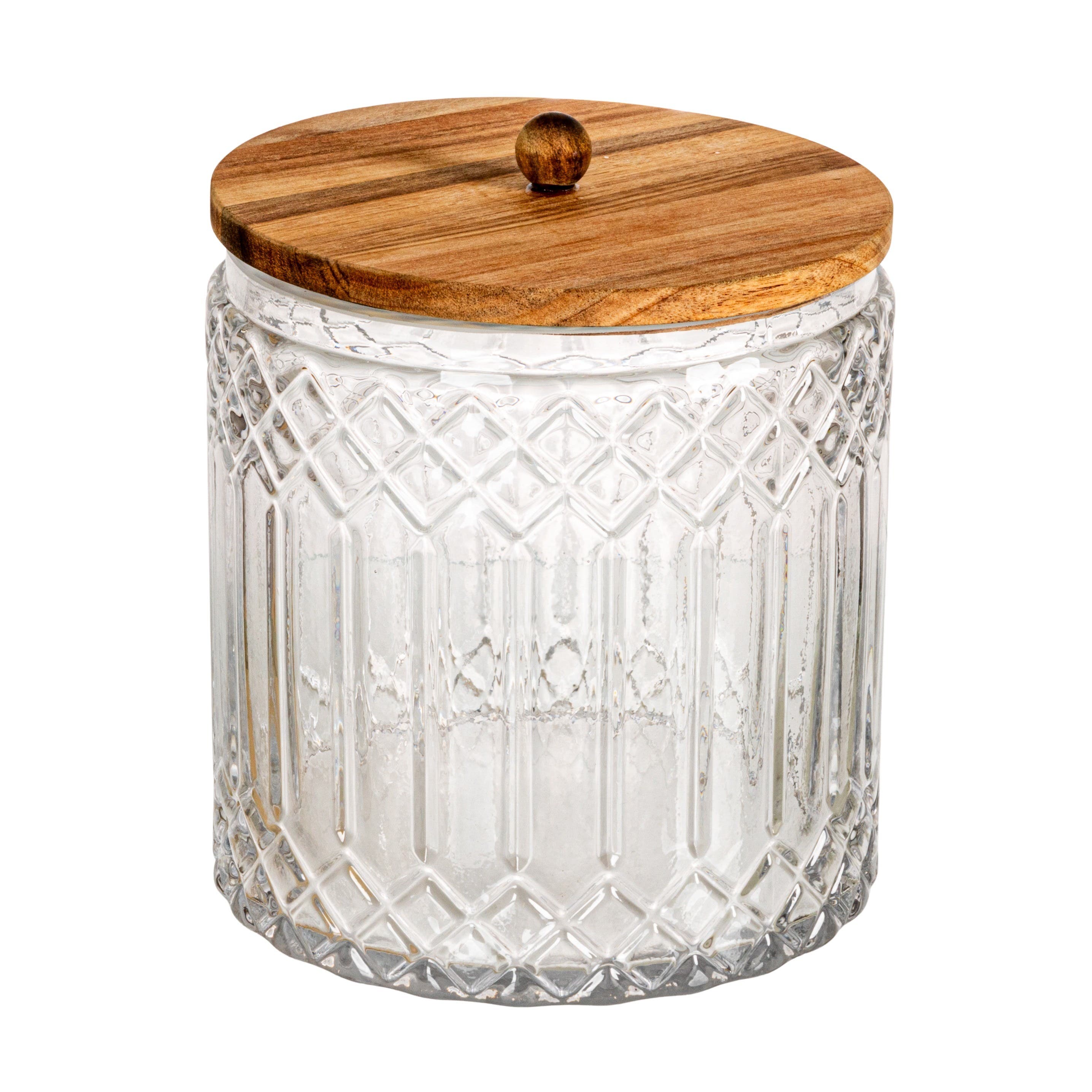 Storied Home 3.5-quart Cut Glass Jar With Acacia Wood Lid, Natural In Brown