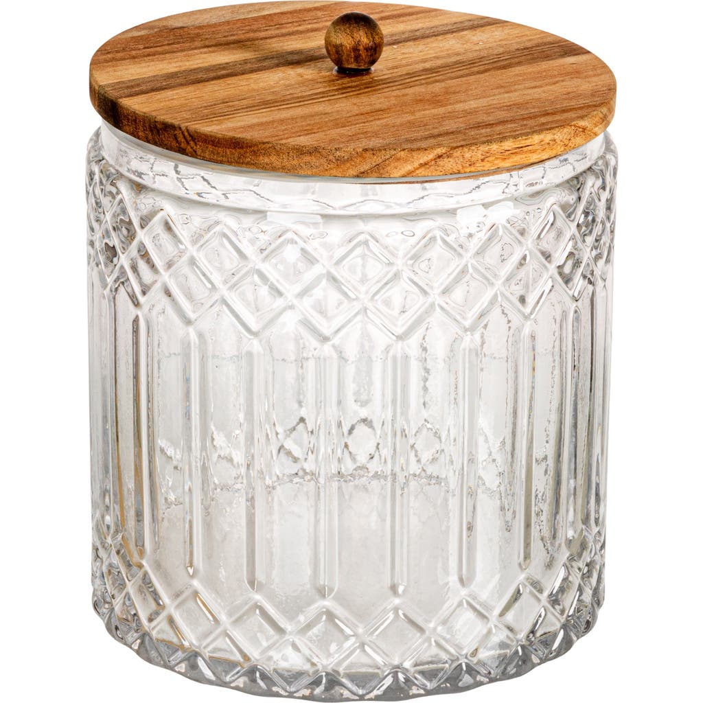 Storied Home 3.5-quart Cut Glass Jar With Acacia Wood Lid, Natural In Brown
