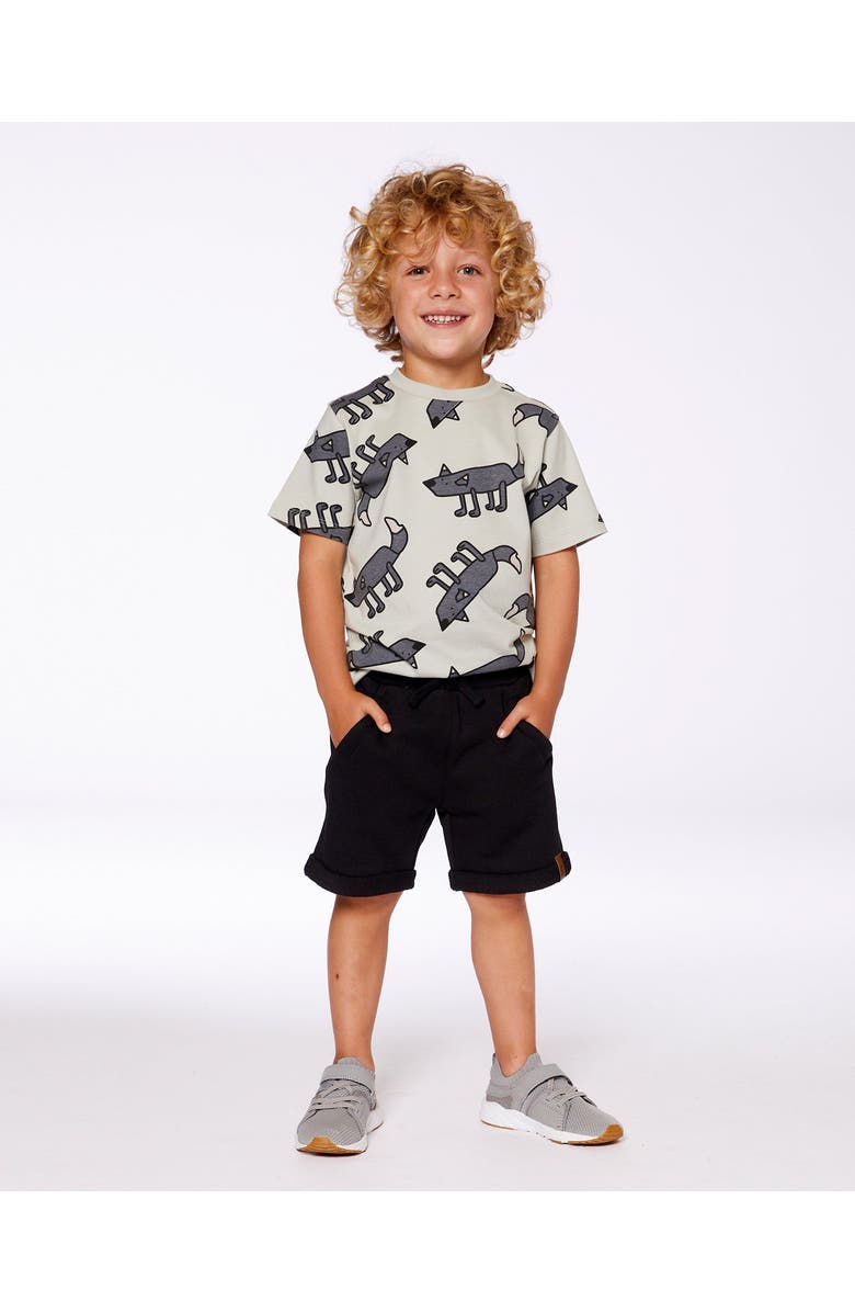 Deux par Deux Boy's Printed Organic Cotton Tee Gray Wolf On Teal Background, Alternate, color,