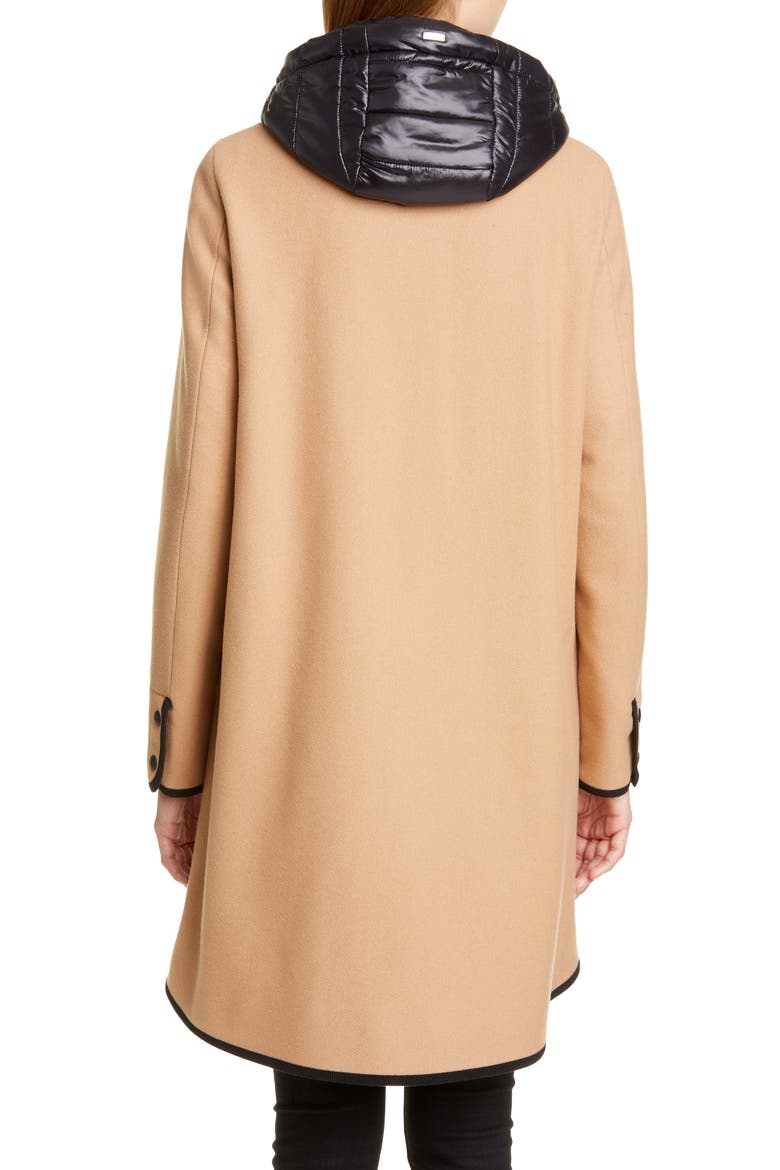 Contrast Trim A-Line Coat with Removable Windblocker, Alternate, color, CAMEL/ BLACK
