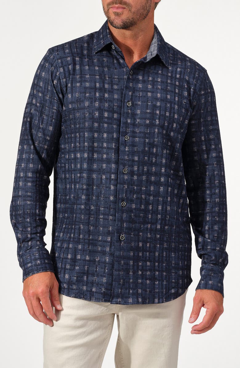 STUDIO GARNET LOS ANGELES Jacquard Knit Shirt, Main, color, Oat/Blue