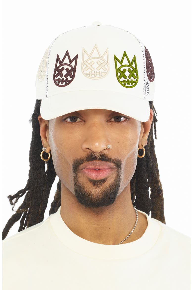 Embroidered Mesh Back Trucker Hat, Alternate, color, WINTER WHITE